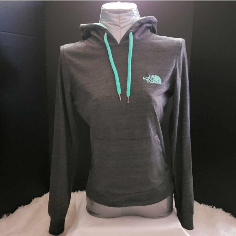 The North Face Pullover Hoodie, Gray/Aqua Green. Size: SP